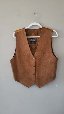 Agapo Collection Vintage Brown Genuine Leather Suede Embroidered Vest Size M